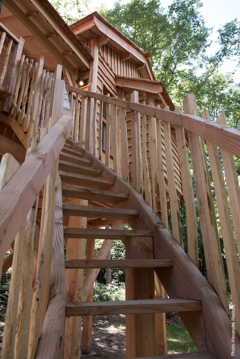 Cabanes des Blots séjour insolite proche Paris Cabane de l'Étang Escalier